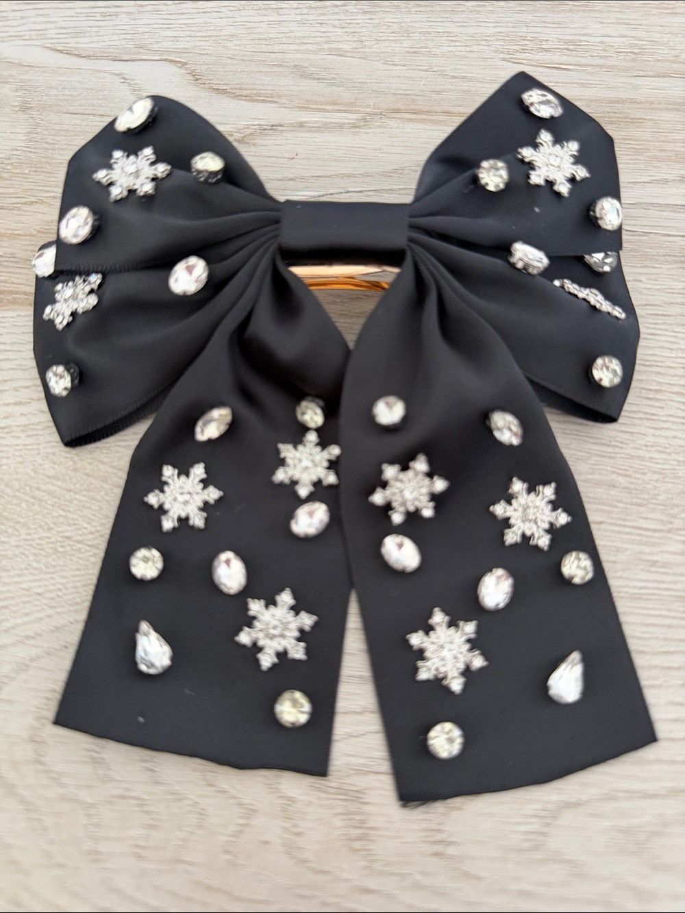 Black Crystal Snowflake Bow Hair Clip